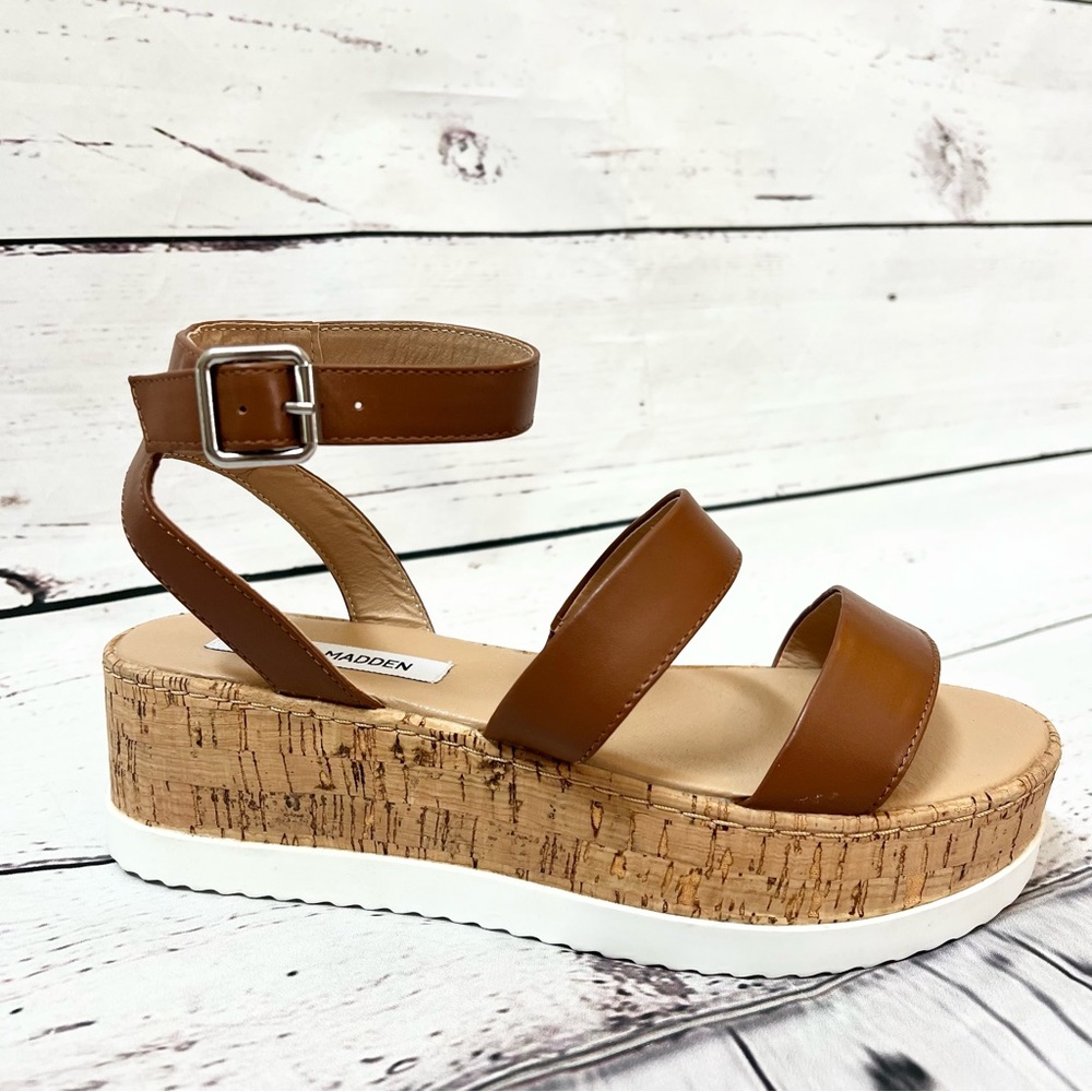 Steve Madden Faithi Wedge Sandal Size 7 1/2 Tan